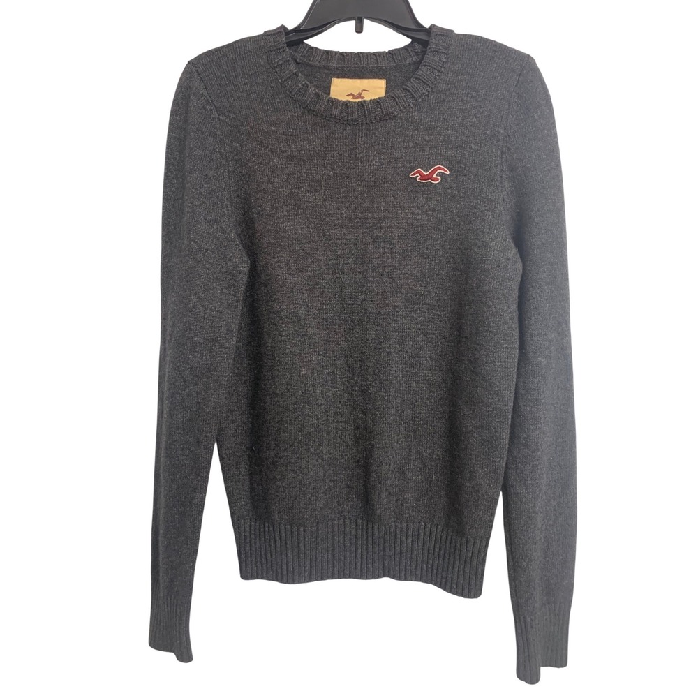 Vintage Hollister Y2K 90s Gray Wool Blend  Logo  Pullover Sweater‎ Size M Logo